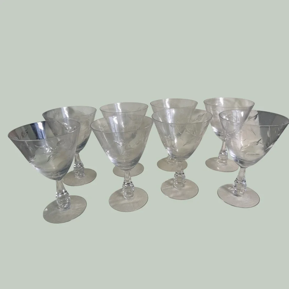 Princess House Heritage Pattern  Crystal Wine Glasses Set 8 Faceted Stem